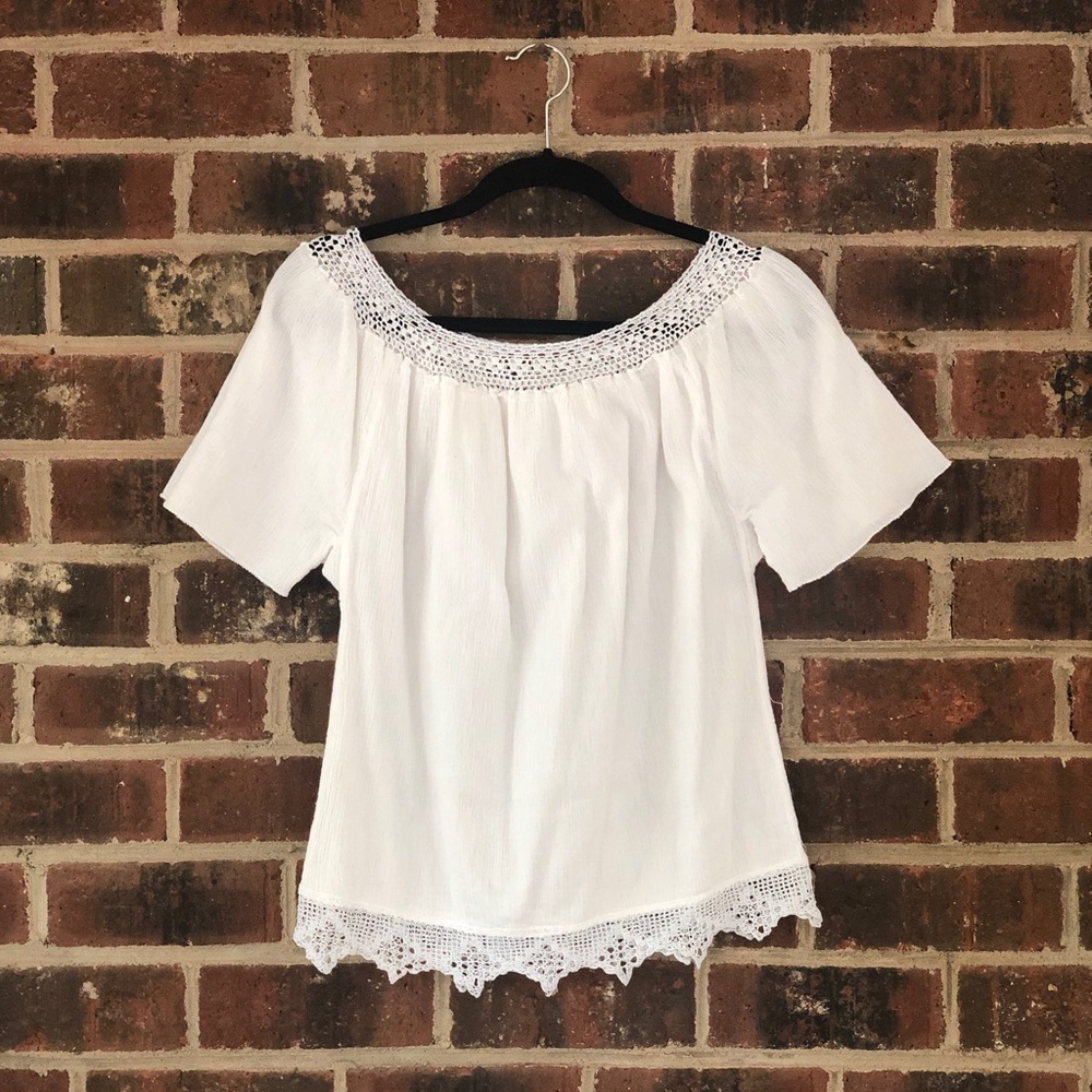 White blouse with crochet detail
